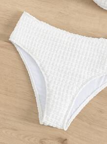 SHEIN Swim Textured Bộ Bikini Dây đeo rộng Mặt trước xoắn Áo & Hipster Đáy 2 mảnh Bộ đồ tắm - trắng - Xem 4