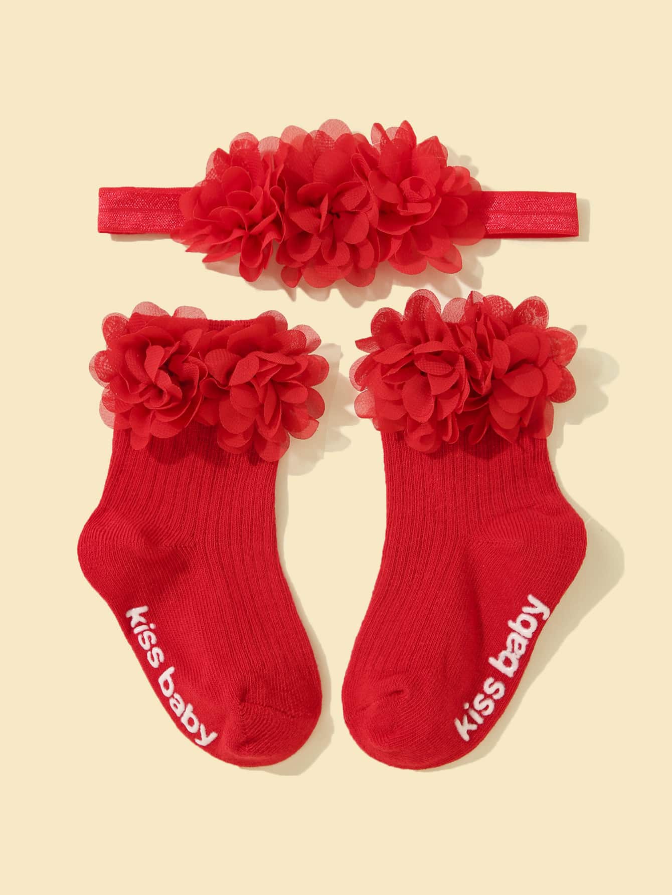 1雙嬰兒花朵裝飾襪子和1入組髮帶