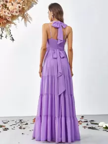 Tie Backless Ruffle Hem Chiffon Cami Dress - Lilac Purple - View 2