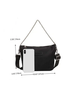 Bolso hobo con parche de letra con cadena - Negro - Ver 5