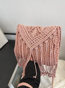 Bolso de ganchillo con diseño de fleco - Rosa - Ver 6