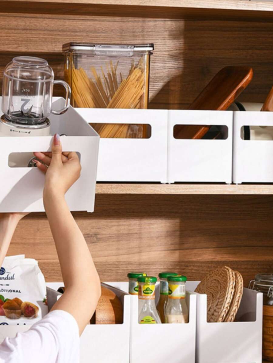 1pc Giỏ lưu trữ máy tính để bàn trơn - trắng - Xem 1