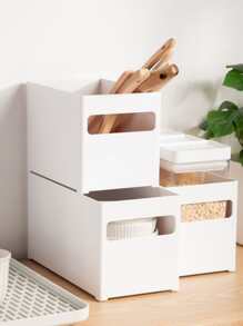 1pc Giỏ lưu trữ máy tính để bàn trơn - trắng - Xem 2