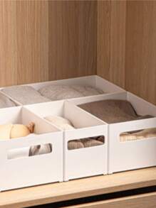 1pc Giỏ lưu trữ máy tính để bàn trơn - trắng - Xem 5