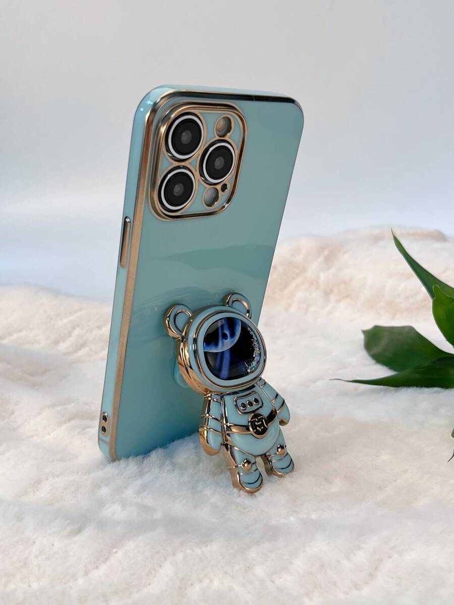 Plating Phone Case With Astronaut Design Phone Holder - Mint Green - View 1