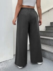 SHEIN EZwear Plus Solid Wide Leg Trousers - Dark Grey - View 2