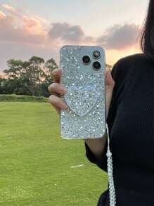 适用于 16 Y2K 闪亮爱心镜面 + 支架，兼容 Galaxy S24u/A05/A35/A15/A25/A24/S23fe/A12345/12345 系列，兼容 14 Pro Max/15/13/12/11/7/8/XS Maxr 系列，Moto G5G2022/G Stylus/G Play/Power 系列，情侣手机壳，国际版，非国内版 - 白色 - 查看 6