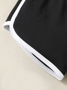 女孩蝴蝶圖案撞色滾邊運動短褲 - 黑色 - 查看 5