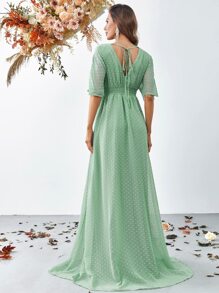 Swiss Dot Split Thigh Chiffon Dress, Bridesmaid Dress - Mint Green - View 2