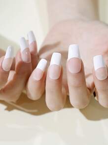 24pcs Long Square Two Tone Fake Nail & 1pc Nail File & 1sheet Tape - Multicolor - View 1