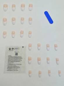 24pcs Long Square Two Tone Fake Nail & 1pc Nail File & 1sheet Tape - Multicolor - View 2