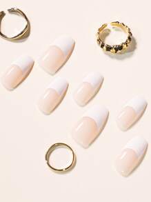 24pcs Long Square Two Tone Fake Nail & 1pc Nail File & 1sheet Tape - Multicolor - View 3