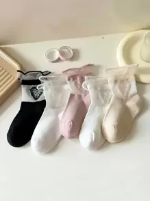 5 đôi Vớ thủy thủ đoàn họa tiết trái tim cho bé gái mới tập đi - Nhiều màu - Xem 1