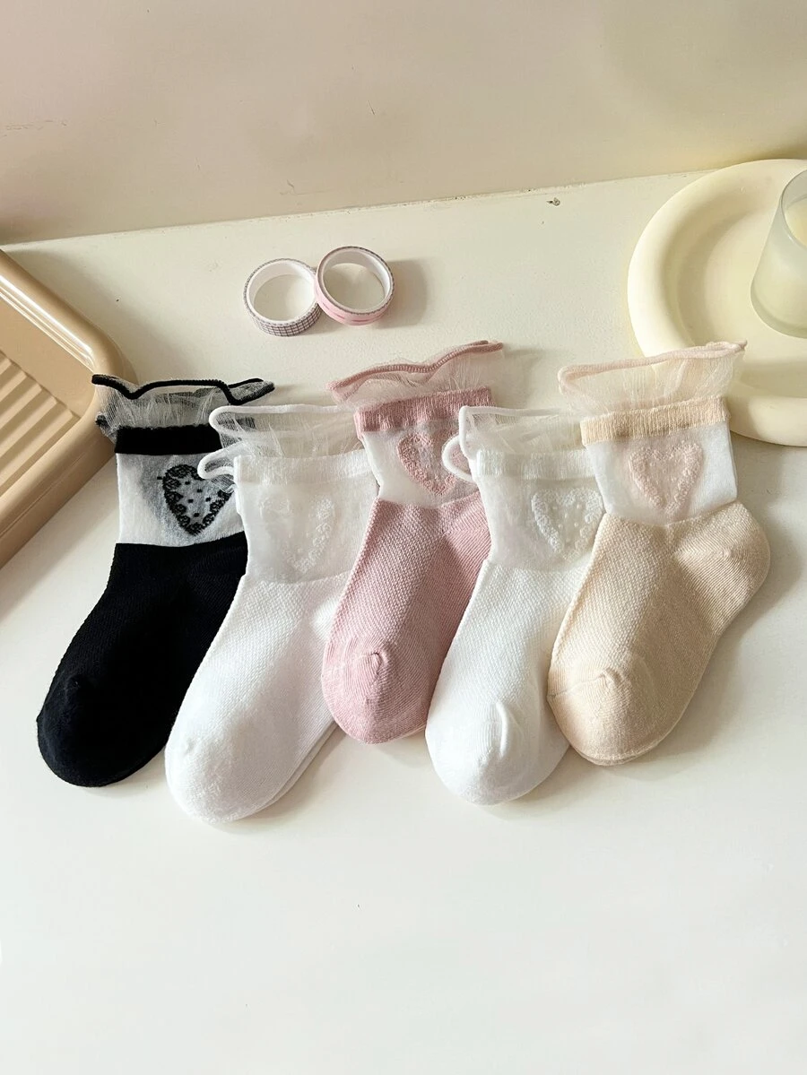 5 đôi Vớ thủy thủ đoàn họa tiết trái tim cho bé gái mới tập đi - Nhiều màu - Xem 1