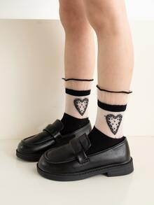 5 đôi Vớ thủy thủ đoàn họa tiết trái tim cho bé gái mới tập đi - Nhiều màu - Xem 4