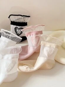 5 đôi Vớ thủy thủ đoàn họa tiết trái tim cho bé gái mới tập đi - Nhiều màu - Xem 7