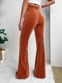 SHEIN EZwear Elastic Waist Flare Leg Pants - Rust Brown - View 2