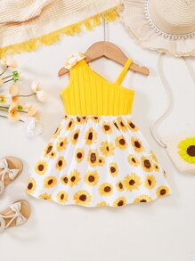 Bebé Vestido con estampado floral con lazo delantero de cuello asimétrico - Multicolor - Ver 2