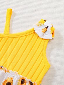Bebé Vestido con estampado floral con lazo delantero de cuello asimétrico - Multicolor - Ver 3