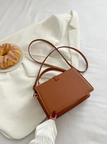 Bolsa cuadrada con diseño de hebilla con solapa - Marrón - Ver 2