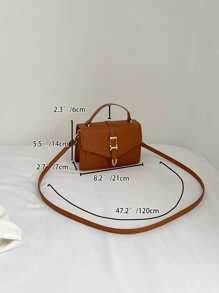 Bolsa cuadrada con diseño de hebilla con solapa - Marrón - Ver 3