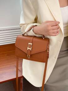 Bolsa cuadrada con diseño de hebilla con solapa - Marrón - Ver 5