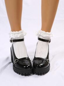 Elegant Ankle Strap Pumps Women Buckle Decor Platform Chunky Heeled Pumps - Black - View 4