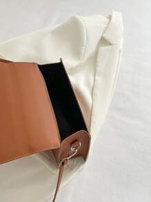 Bolsa cuadrada con diseño de hebilla con solapa - Marrón - Ver 7