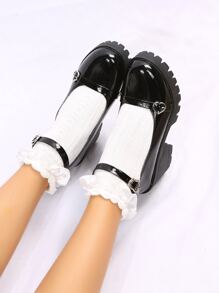 Elegant Ankle Strap Pumps Women Buckle Decor Platform Chunky Heeled Pumps - Black - View 6