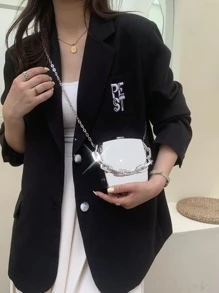 Box Tasche mit Mini metallisch Kette Dekor - Silber - Übersicht 1
