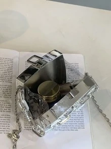Box Tasche mit Mini metallisch Kette Dekor - Silber - Übersicht 4