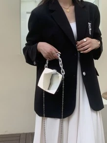 Box Tasche mit Mini metallisch Kette Dekor - Silber - Übersicht 7