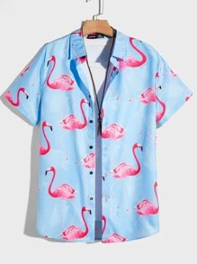 Manfinity RebelGame Men Oversized Flamingo Print Shirt, No T-Shirt - Baby Blue - View 1