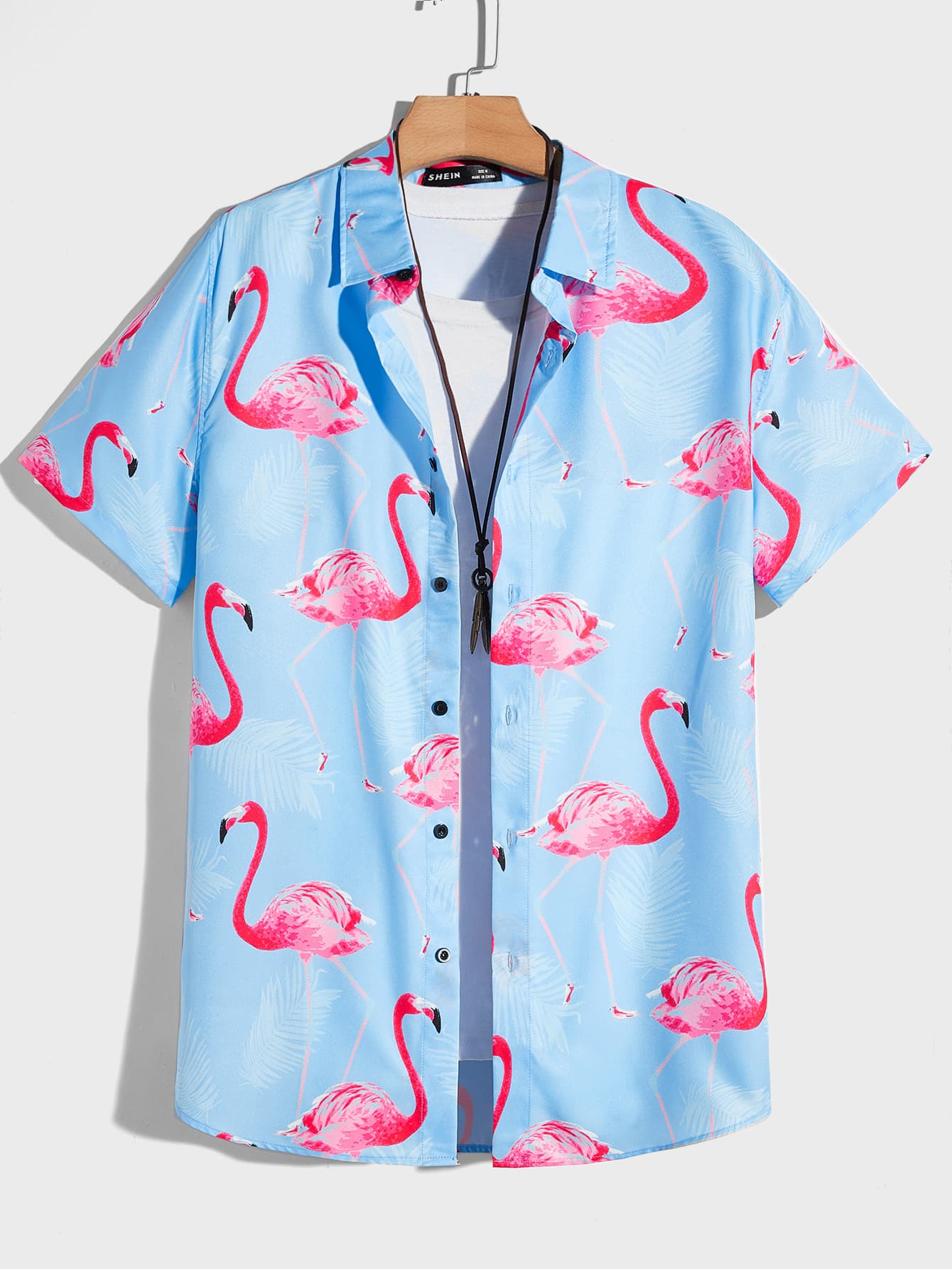 Manfinity RebelGame Men Oversized Flamingo Print Shirt, No T-Shirt - Baby Blue - View 1
