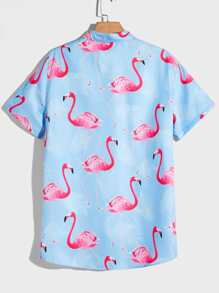 Manfinity RebelGame Men Oversized Flamingo Print Shirt, No T-Shirt - Baby Blue - View 2