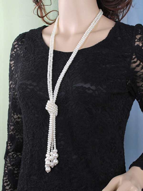 Faux Pearl Decor Y Lariat Necklace