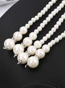人造珍珠裝飾 Y 套索項鍊 - 白色 - 查看 2