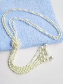 人造珍珠裝飾 Y 套索項鍊 - 白色 - 查看 3