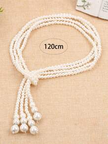 人造珍珠裝飾 Y 套索項鍊 - 白色 - 查看 4