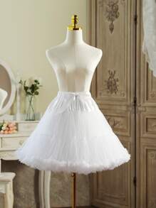 1 件女士松紧腰网眼衬裙，适合日常、洛丽塔、角色扮演、芭蕾舞裙和其他搭配的秋季女士服装 - 白色 - 查看 1