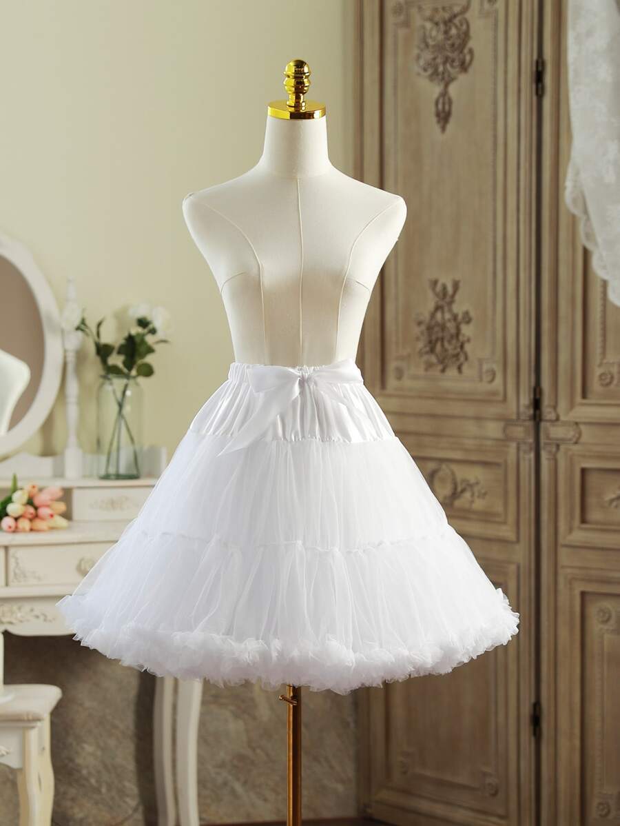 1 件女士松紧腰网眼衬裙，适合日常、洛丽塔、角色扮演、芭蕾舞裙和其他搭配的秋季女士服装 - 白色 - 查看 1