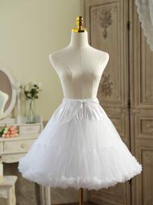 1 件女士松紧腰网眼衬裙，适合日常、洛丽塔、角色扮演、芭蕾舞裙和其他搭配的秋季女士服装 - 白色 - 查看 4