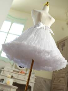 1 件女士松紧腰网眼衬裙，适合日常、洛丽塔、角色扮演、芭蕾舞裙和其他搭配的秋季女士服装 - 白色 - 查看 6