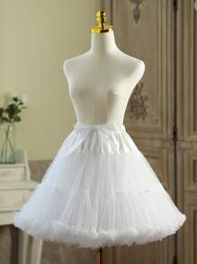 1 件女士松紧腰网眼衬裙，适合日常、洛丽塔、角色扮演、芭蕾舞裙和其他搭配的秋季女士服装 - 白色 - 查看 7