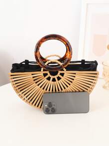 Hollow Out Design Straw Bag,Perfect For Summer Beach Travel Vacation - Apricot - View 4