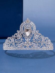 Rhinestone Crown Design Bride Headband - Gold - View 1