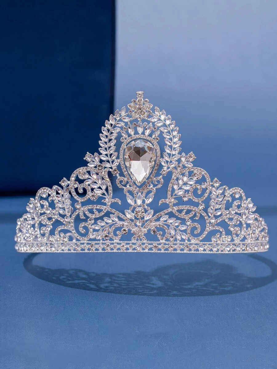 Rhinestone Crown Design Bride Headband - Gold - View 1