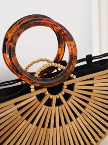 Hollow Out Design Straw Bag,Perfect For Summer Beach Travel Vacation - Apricot - View 7