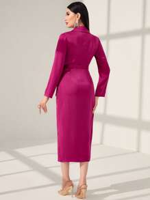 Modelyn Solid Wrap Knot Side Dress - Hot Pink - View 5