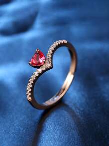 Cubic Zirconia Heart Decor Ring - Rose Gold - View 2